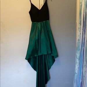 A green and black high low dress